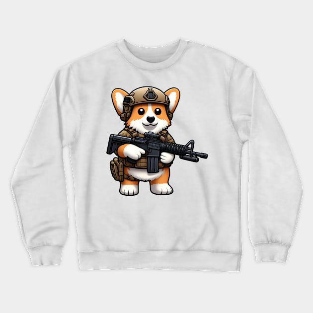 Tactical Corgi Crewneck Sweatshirt by Rawlifegraphic